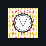 Impressão Em Tela Monograma Personalizado de Cones de Sorvete<br><div class="desc">Uma canvas com um doce padrão de Verão,  contendo picolés e cones de sorvete em aquarelas vibrantes coloridas. Escreva seu dentro de monograma personalizado com uma forma de flor branca.</div>