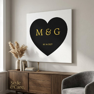 Impressão Em Tela Monograma Personalizado e Data Símbolo de Amor