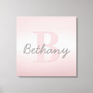 Impressão Em Tela Monograma Rosa Personalizável e Script de Nome