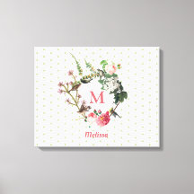 Monograma Vintage Bolinhas Florais & Bird Wreath
