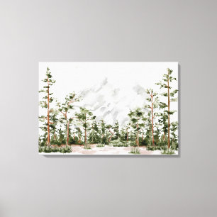 Impressão Em Tela Montanha e Floresta em Aquarela