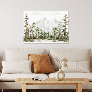 Impressão Em Tela Montanha e Floresta em Aquarela