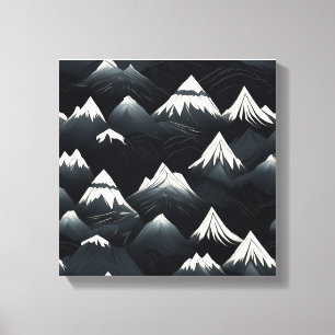 Impressão Em Tela Montanha Moderna Picos Preto e Branco