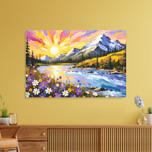 Impressão Em Tela Montanha Vibrante - Pintura do Óleo do Sol