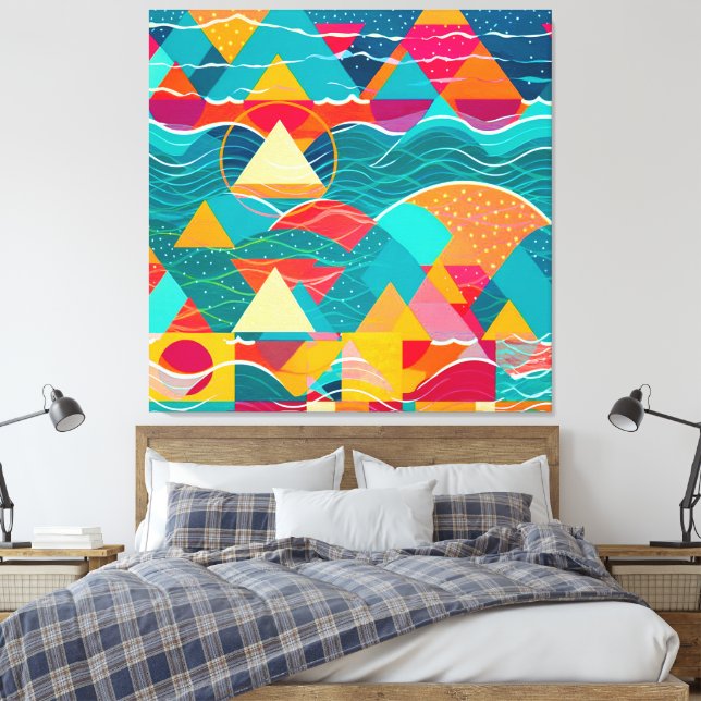 Impressão Em Tela Montanhas e Rio Abstratos (Insitu(Quarto))