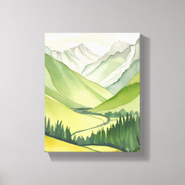 Impressão Em Tela Montanhas Exuberantes | Paisagem Aquarela Verde