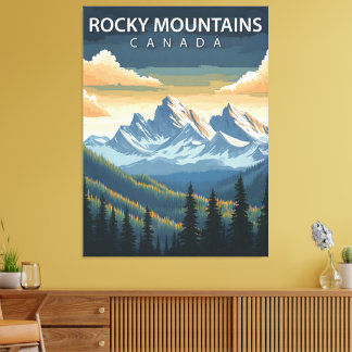 Impressão Em Tela Montanhas Rochosas – Cartaz de Viagem Antigo do Ca