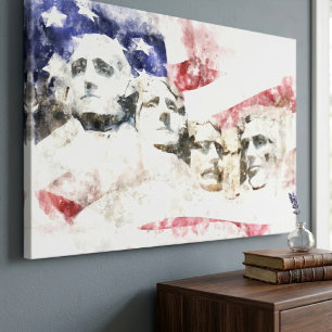 Impressão Em Tela Monte Rushmore com a bandeira americana acenando