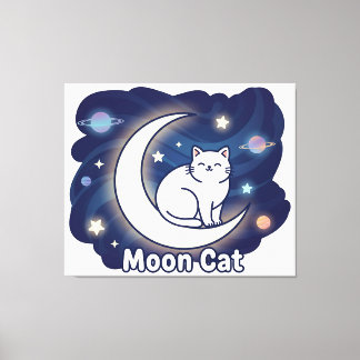 Impressão Em Tela Moon Cat Wall Art – Magical Cat on Crescent Moon P