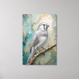 Impressão Em Tela Moonlight Silver Finch – Luxe Metallic Impasto
