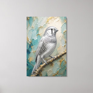 Impressão Em Tela Moonlight Silver Finch – Luxe Metallic Impasto