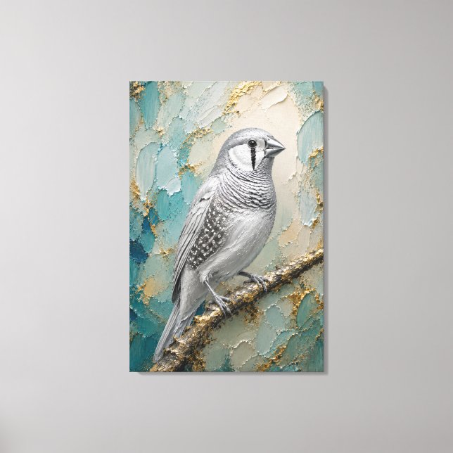 Impressão Em Tela Moonlight Silver Finch – Luxe Metallic Impasto (Frente)