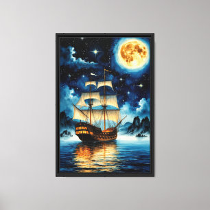 Impressão Em Tela Moonlit Galleon sob o céu estrelado