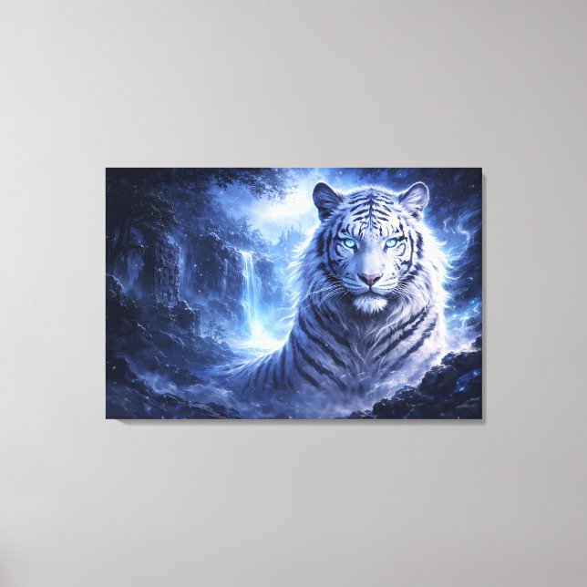Impressão Em Tela Moonlit White Tiger Guardian – Blue Fantasy Spirit (Frente)