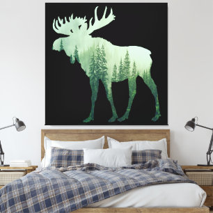 Impressão Em Tela Moose Deer E Floresta Natureza