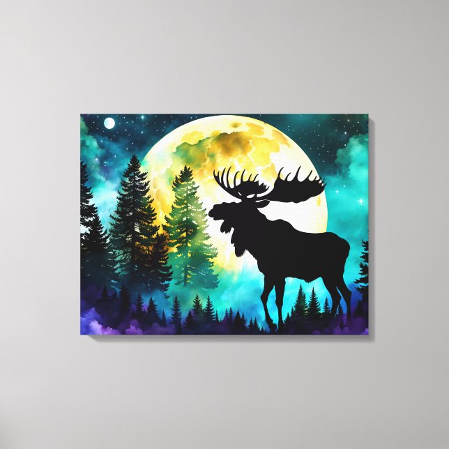 Impressão Em Tela Moose na lua de Cheio da floresta (Frente)