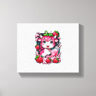 Impressão Em Tela Morango Vaca Kawaii Anime Morango Leite