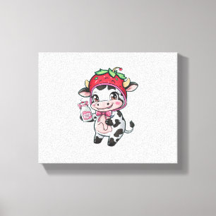 Impressão Em Tela Morango Vaca Kawaii Anime Morango Leite _2