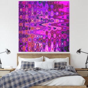 Impressão Em Tela Mosaico Abstrato Rosa e Roxo Ondulado Retro