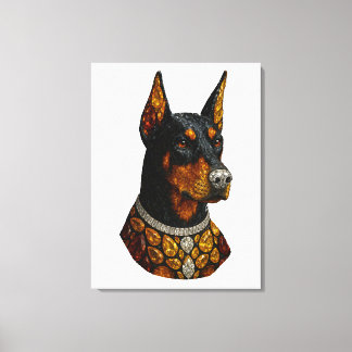Impressão Em Tela Mosaico de Pedras Preciosas Doberman Luxo