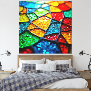 Impressão Em Tela Mosaico de Vidro Vibrante: Cores de Joia