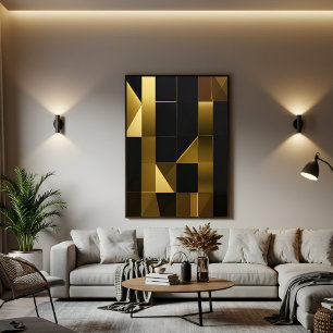 Impressão Em Tela Mosaico Geométrico Preto Dourado de Luxo