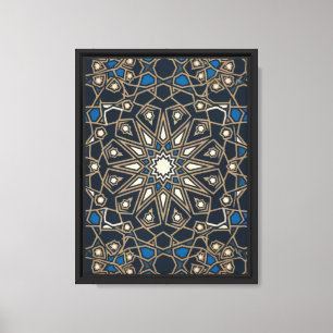 Impressão Em Tela Mosaico Geométrico Real Meia-Noite & Dourado