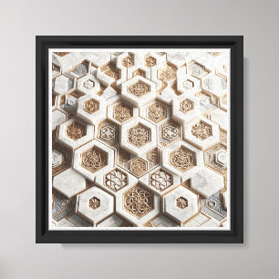 Impressão Em Tela Mosaico Hexagonal 3D de Luxo - Mármore Branco Eleg