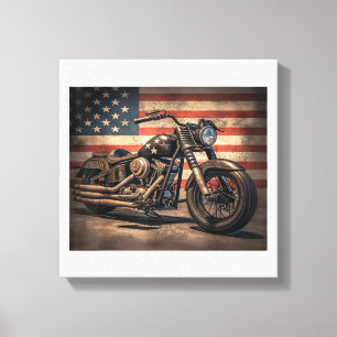 Impressão Em Tela Motorcycle USA Flag Biker