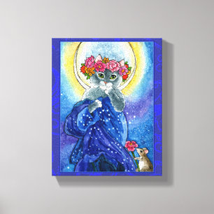 Impressão Em Tela Mucha Moon Cat spoof