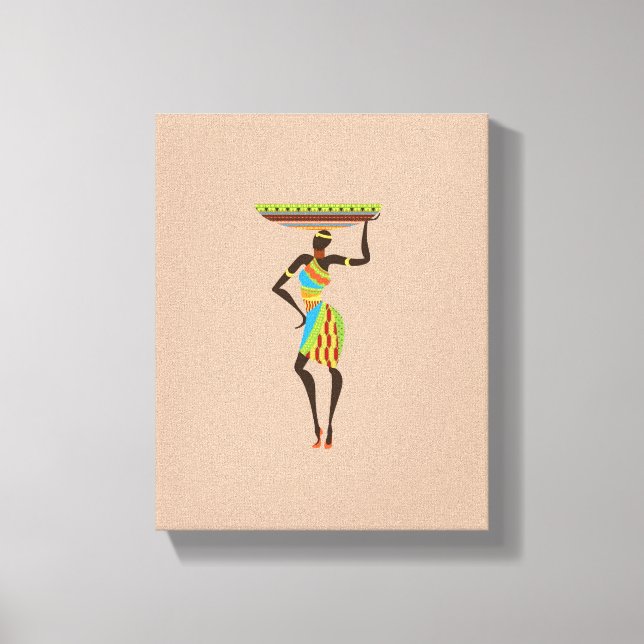 Impressão Em Tela Mulher Africana com cesto Arte Tribal (Frente)