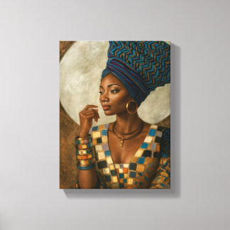Impressão Em Tela Mulher Africana Elegante com Folha Azul