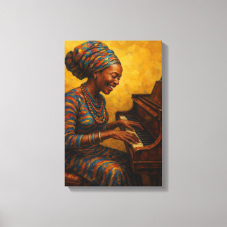 Impressão Em Tela Mulher africana jogando piano com expressão alegre
