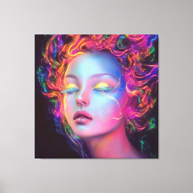 Impressão Em Tela Mulher alienígena com cabelo cósmico (Frente)