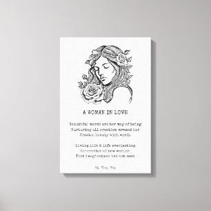 Impressão Em Tela mulher ama poema preto e rosas brancas arte na par