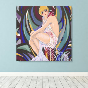 Impressão Em Tela Mulher Art Déco Antiga com Cortinas por S. Chompre