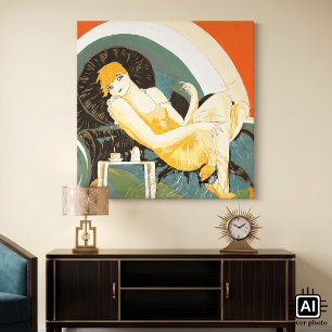 Impressão Em Tela Mulher Art Déco Antiga Reclinada no Sofá, Chompre