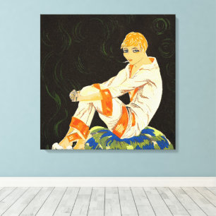 Impressão Em Tela Mulher Art Déco Vintage, Fumando por S. Chompre