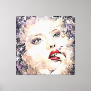 Impressão Em Tela Mulher Bonita de Olhos Verdes Pintura Abstrata Ori