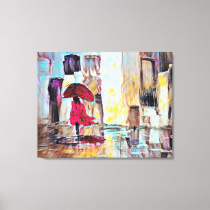Impressão Em Tela Mulher Caminhando Na Chuva Arte Abstrata