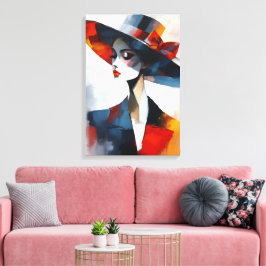 Impressão Em Tela Mulher com Chapéu de Glamour Ousado Arte