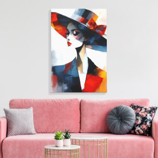 Impressão Em Tela Mulher com Chapéu de Glamour Ousado Arte