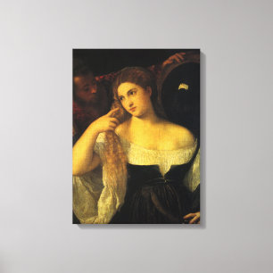 Impressão Em Tela Mulher com Espelho de Titian, Renascença Vintage