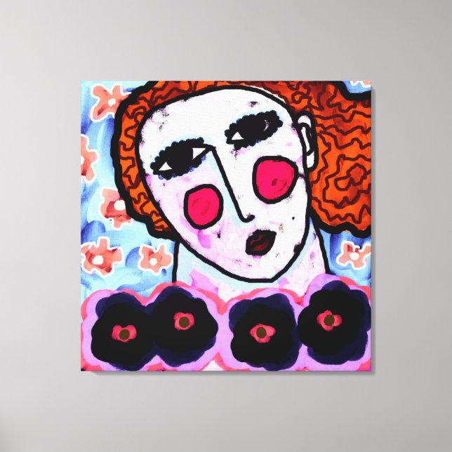 Impressão Em Tela Mulher com pintura digital Abstrato de flores (Frente)