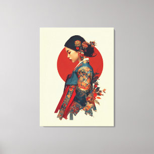 Impressão Em Tela Mulher Coreana Elegante em Retrato de Hanbok em Te