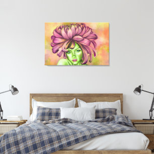 Impressão em Tela Mulher Crisântemo