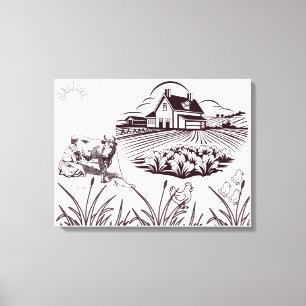 Impressão Em Tela Mulher da Fazenda Ordenhando Vaca