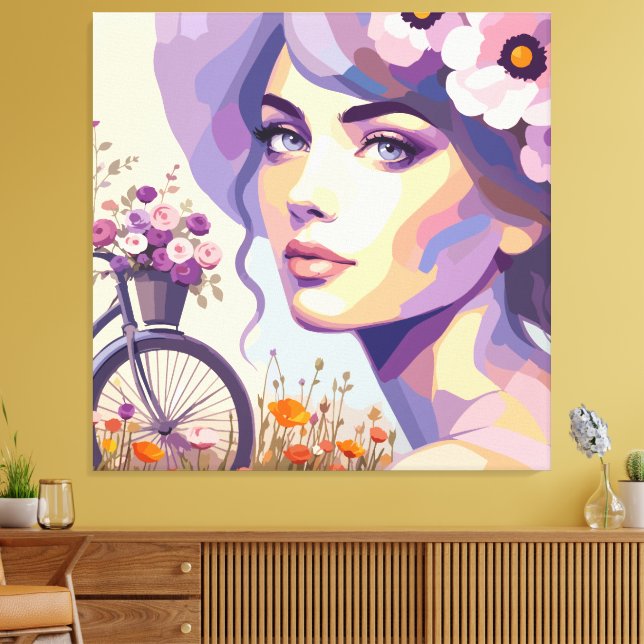 Impressão em Tela Mulher de Bicicleta Floral Vinta (Insitu(Sala de estar))