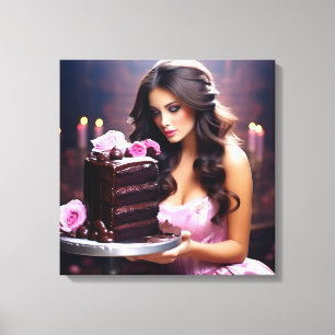 Impressão Em Tela Mulher de Bolo de Chocolate