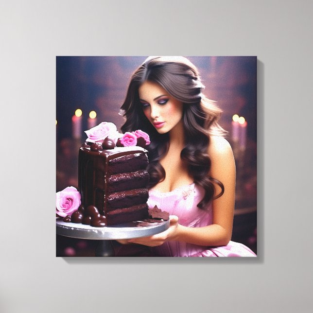 Impressão Em Tela Mulher de Bolo de Chocolate (Frente)